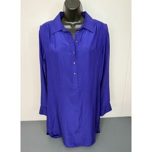 Britt Ryan Women's Purple 100% Silk Tunic Blouse Size Small  V-Neck Studded